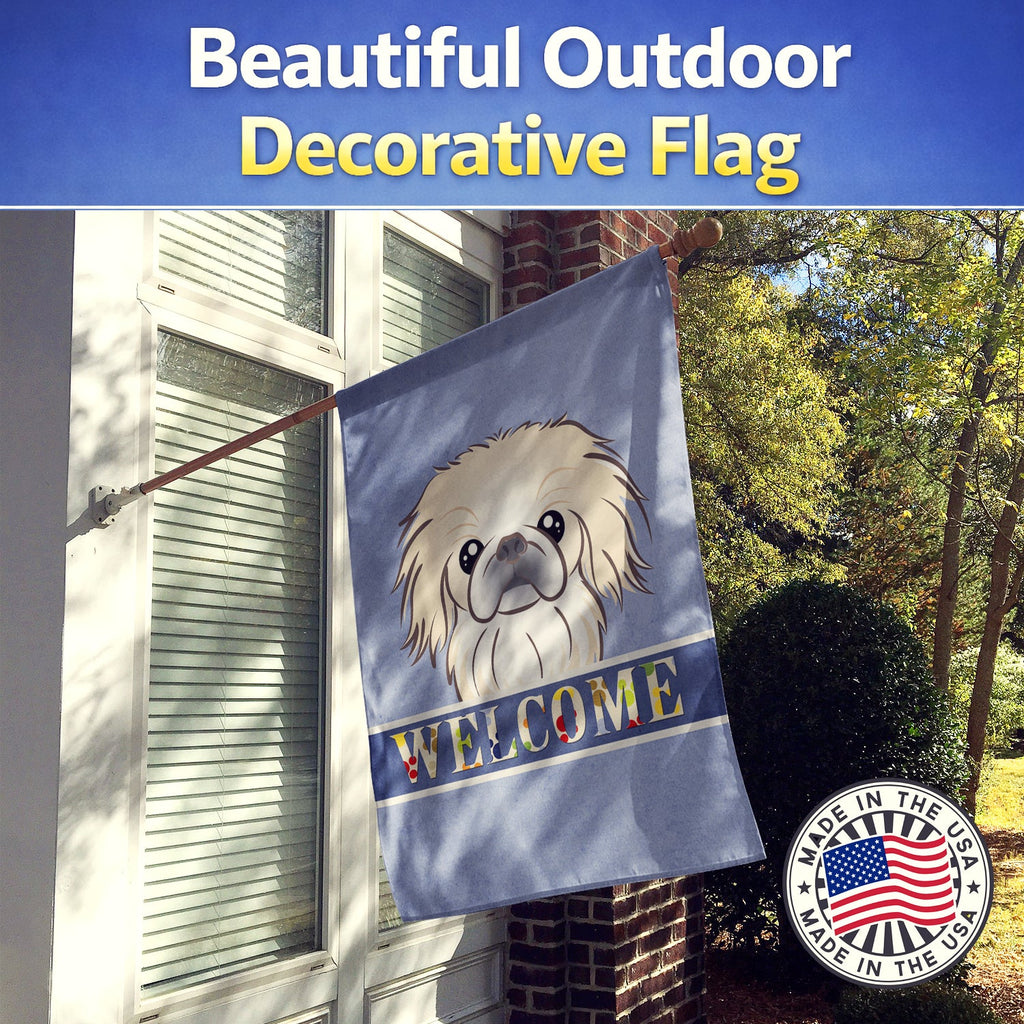 Pekingese Welcome House Flag 28x40 Porch Sleeve Pole Decorative Outside Yard Banner Artwork Wall Hanging, Polyester