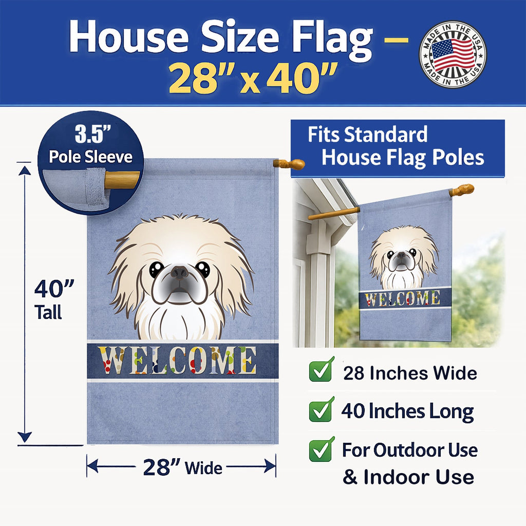 Pekingese Welcome House Flag 28x40 Porch Sleeve Pole Decorative Outside Yard Banner Artwork Wall Hanging, Polyester