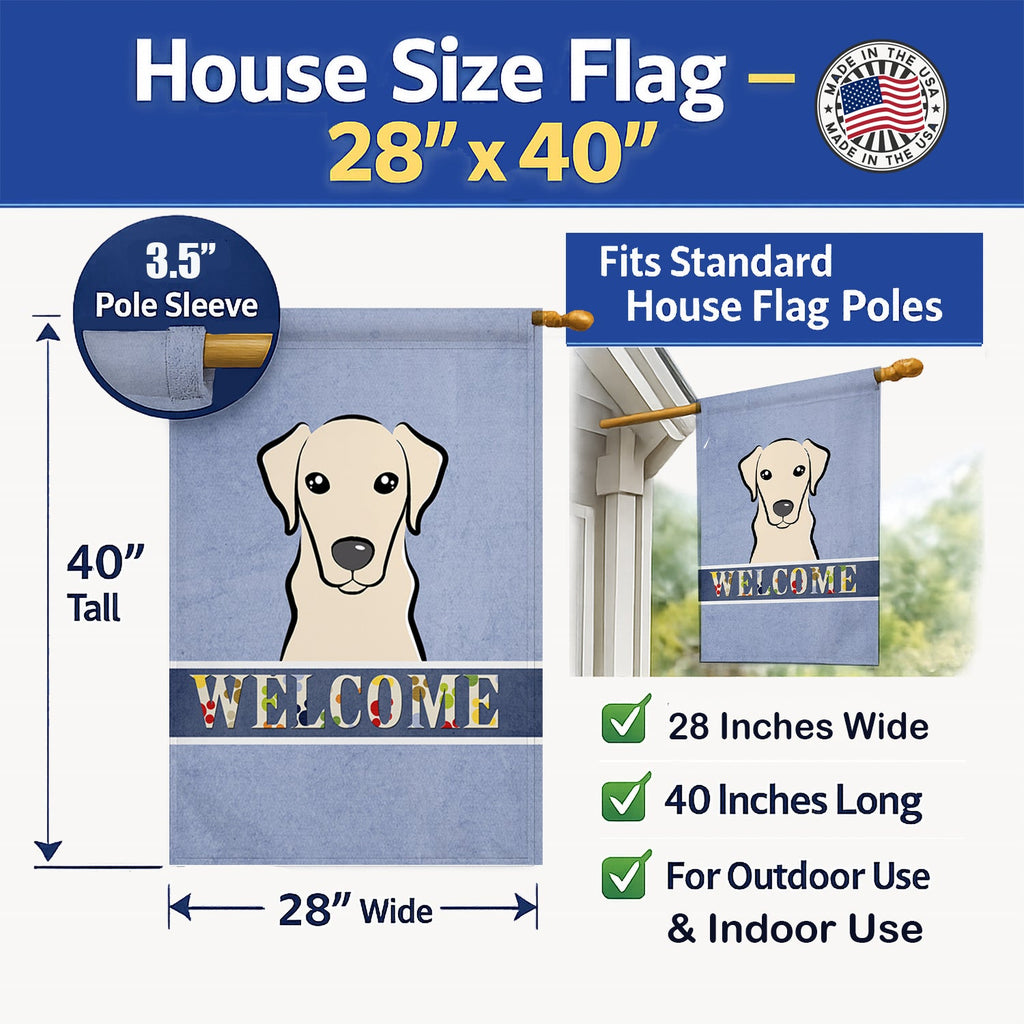 Yellow Labrador Welcome House Flag 28x40 Porch Sleeve Pole Decorative Outside Yard Banner Artwork Wall Hanging, Polyester