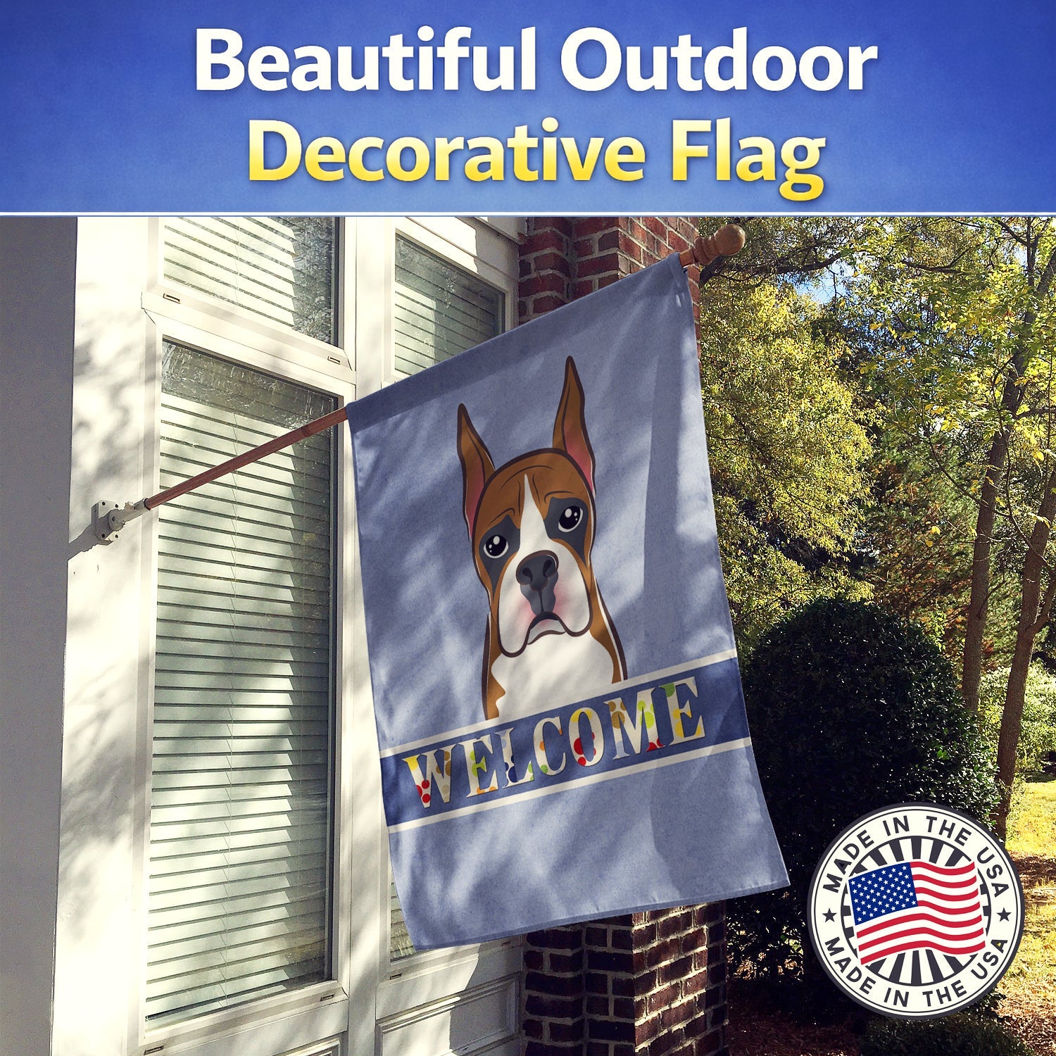 Boxer Welcome House Flag 28x40 Porch Sleeve Pole Decorative Outside Yard Banner Artwork Wall Hanging, Polyester