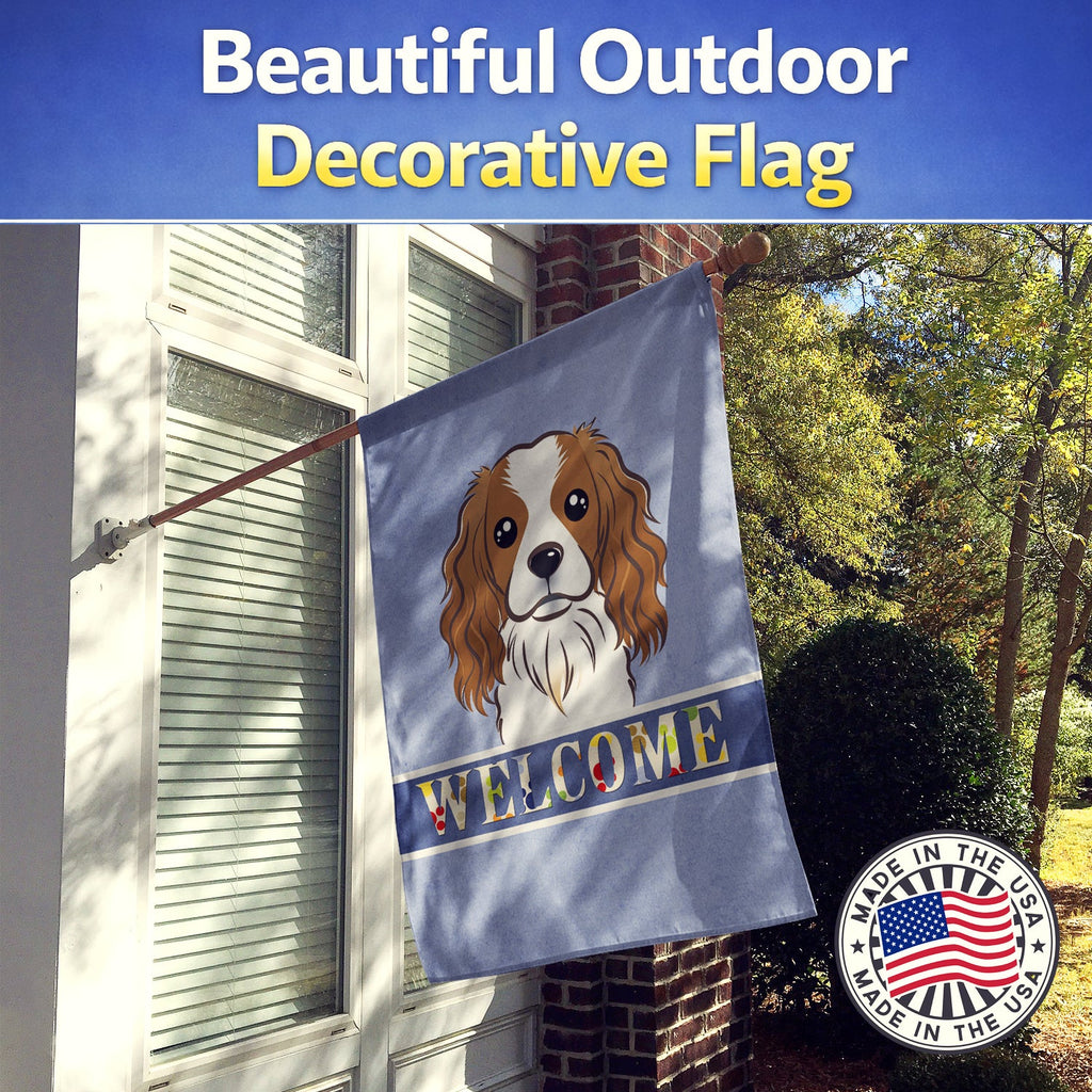 Cavalier Spaniel Welcome House Flag 28x40 Porch Sleeve Pole Decorative Outside Yard Banner Artwork Wall Hanging, Polyester
