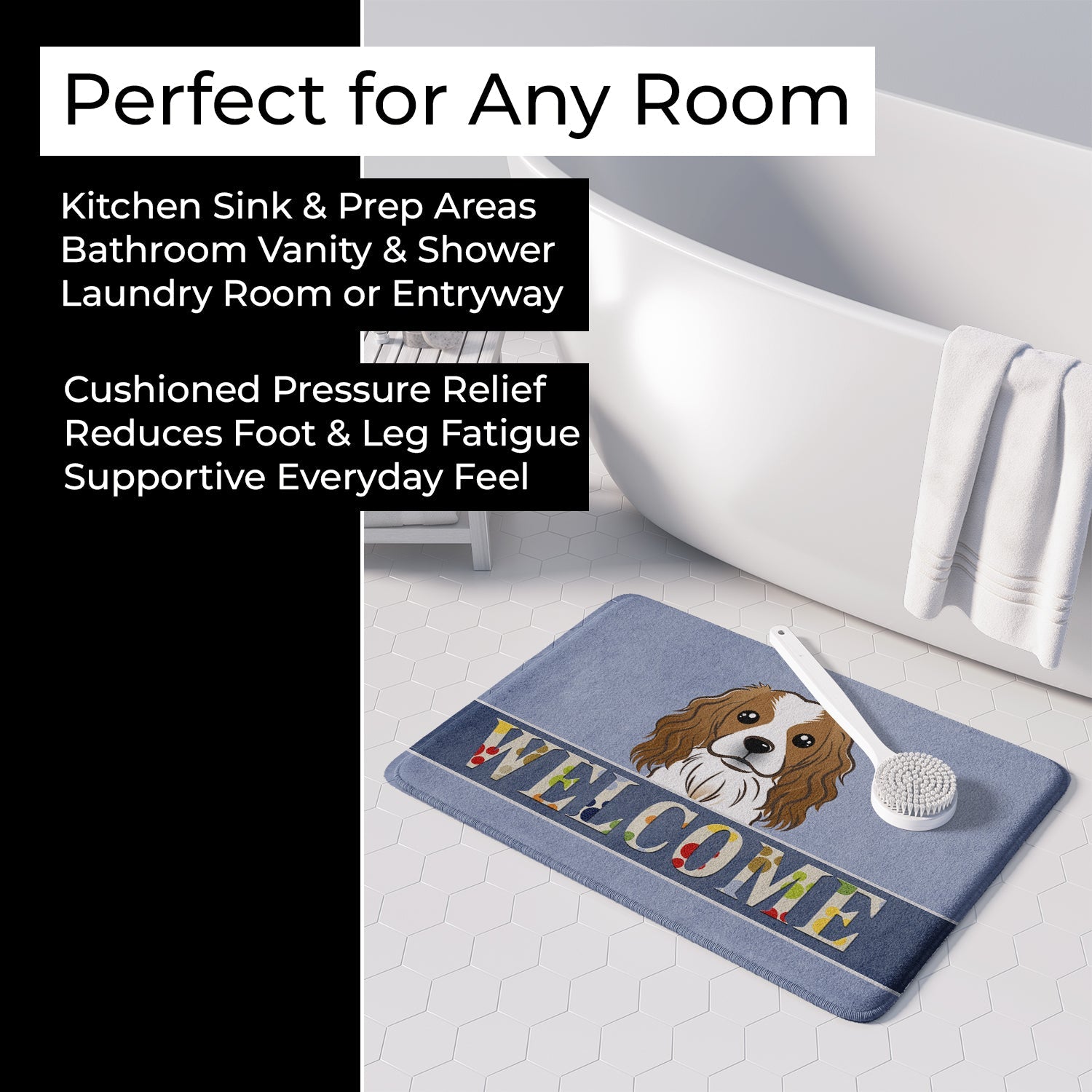 Cavalier Spaniel Welcome Memory Foam Kitchen Mat Machine Washable Anti-Fatigue Cushion Comfort Bath or Kitchen Rug