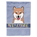Shiba Inu Welcome House Flag 28x40 Porch Sleeve Pole Decorative Outside Yard Banner Artwork Wall Hanging, Polyester