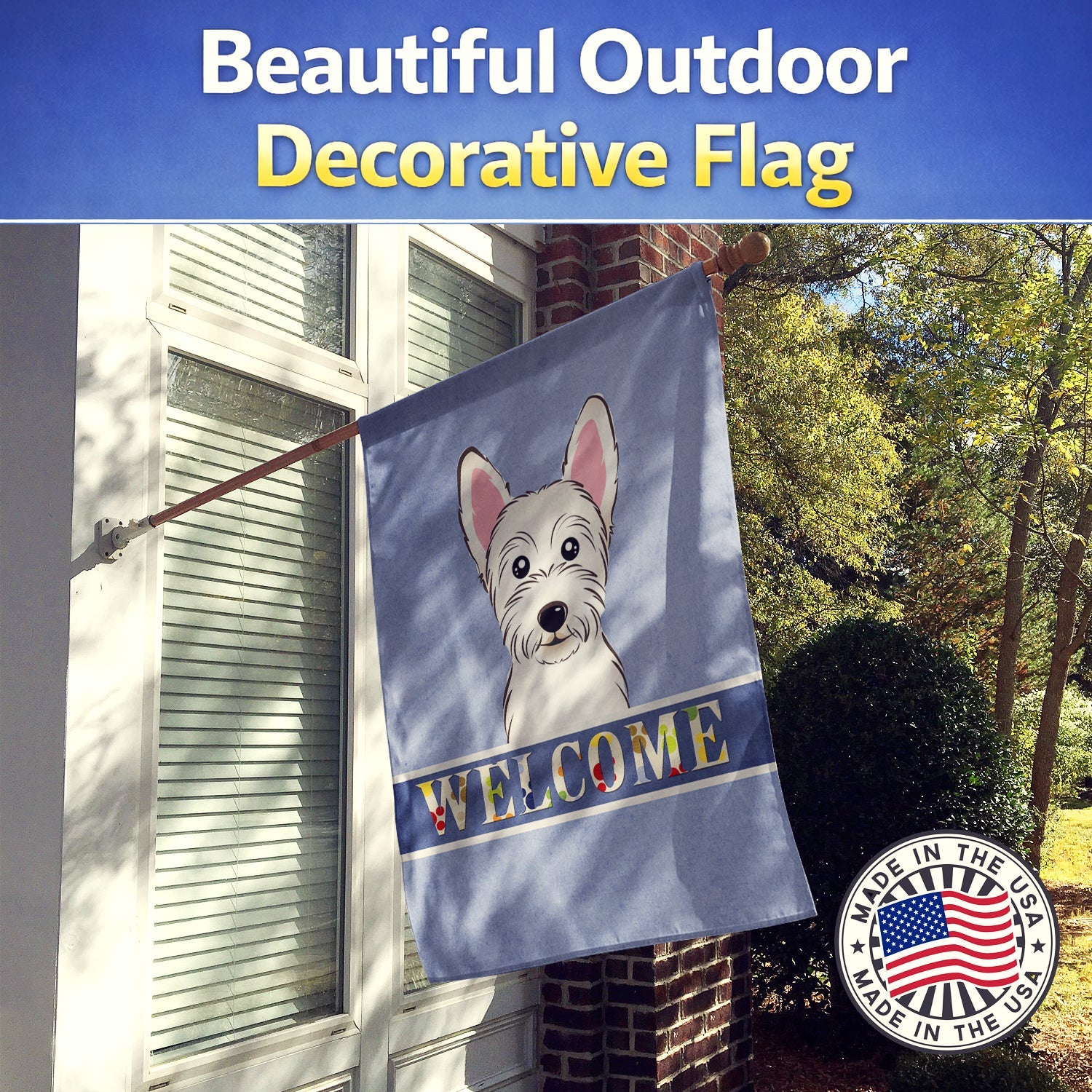 Westie Welcome House Flag 28x40 Porch Sleeve Pole Decorative Outside Yard Banner Artwork Wall Hanging, Polyester