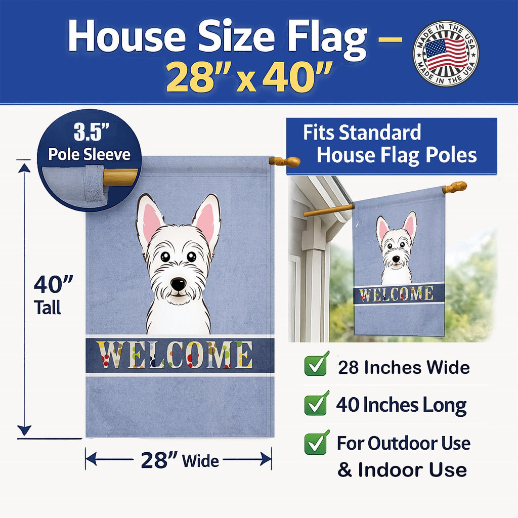 Westie Welcome House Flag 28x40 Porch Sleeve Pole Decorative Outside Yard Banner Artwork Wall Hanging, Polyester