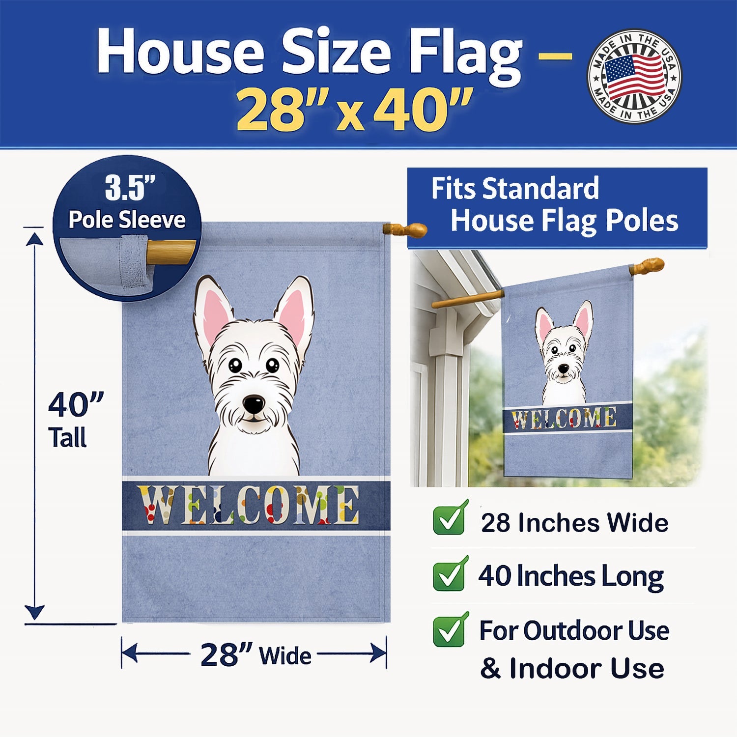Westie Welcome House Flag 28x40 Porch Sleeve Pole Decorative Outside Yard Banner Artwork Wall Hanging, Polyester