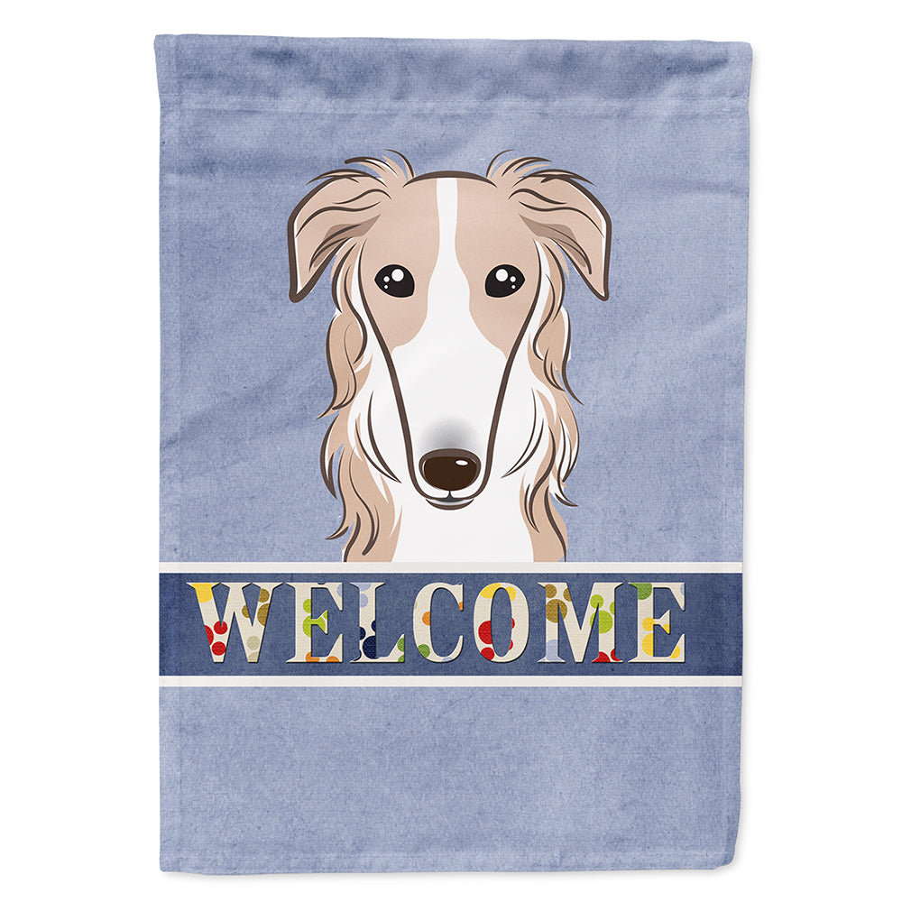 Borzoi Welcome House Flag 28x40 Porch Sleeve Pole Decorative Outside Yard Banner Artwork Wall Hanging, Polyester
