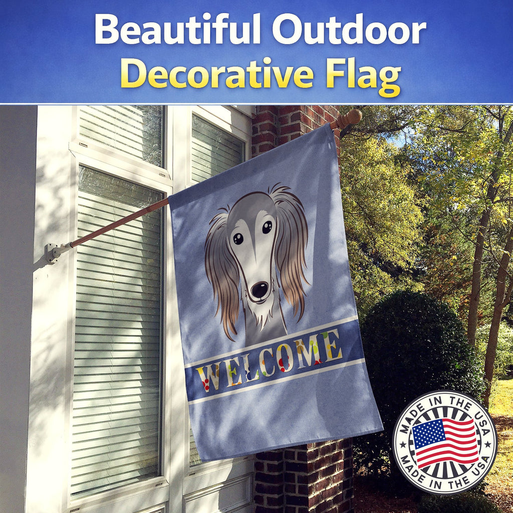 Saluki Welcome House Flag 28x40 Porch Sleeve Pole Decorative Outside Yard Banner Artwork Wall Hanging, Polyester