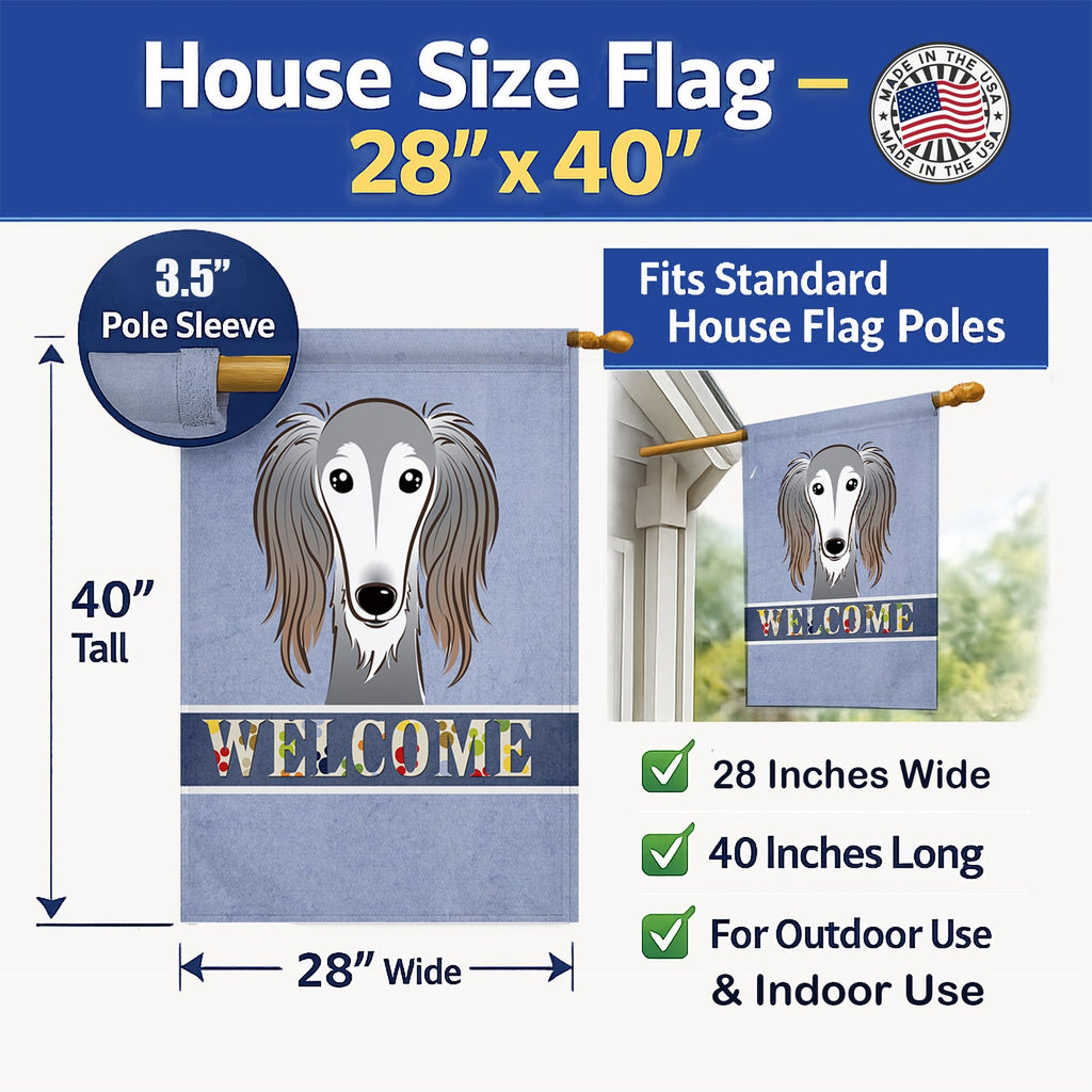 Saluki Welcome House Flag 28x40 Porch Sleeve Pole Decorative Outside Yard Banner Artwork Wall Hanging, Polyester