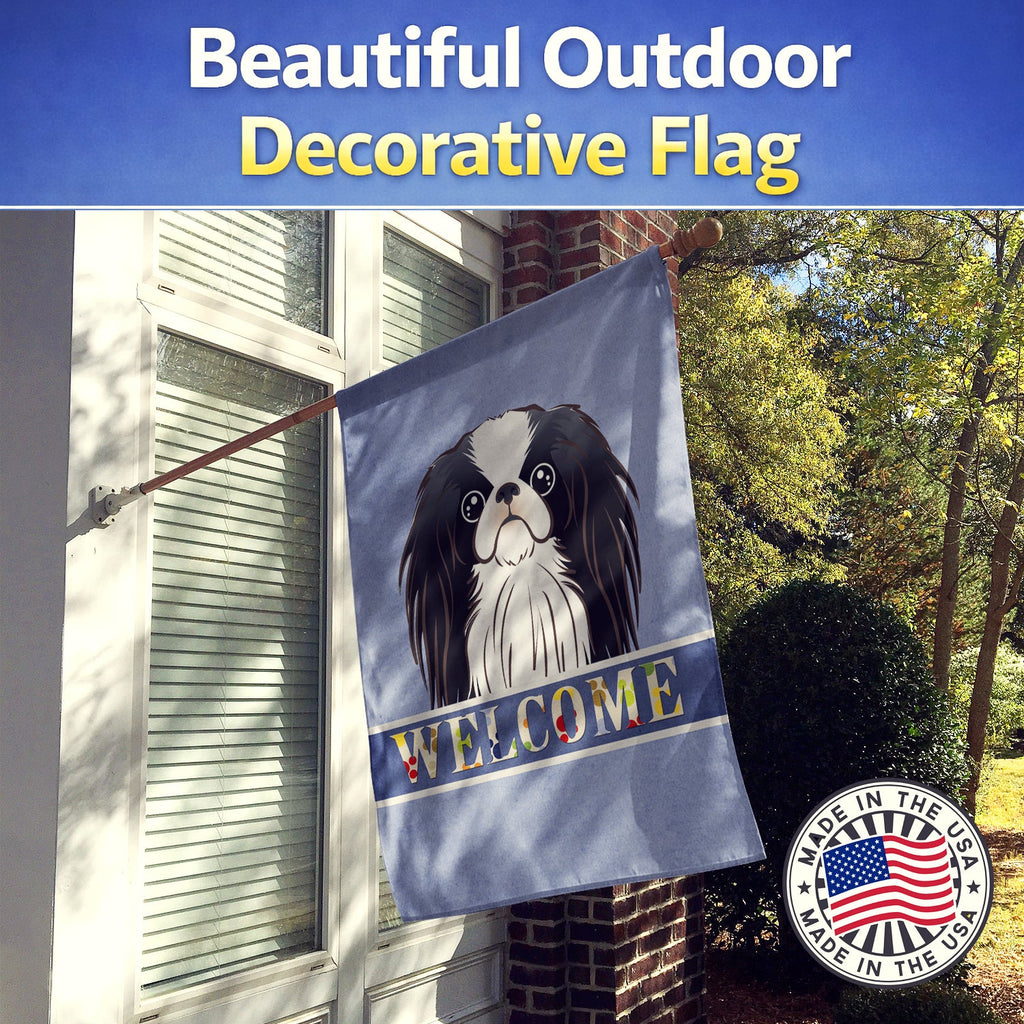 Japanese Chin Welcome House Flag 28x40 Porch Sleeve Pole Decorative Outside Yard Banner Artwork Wall Hanging, Polyester