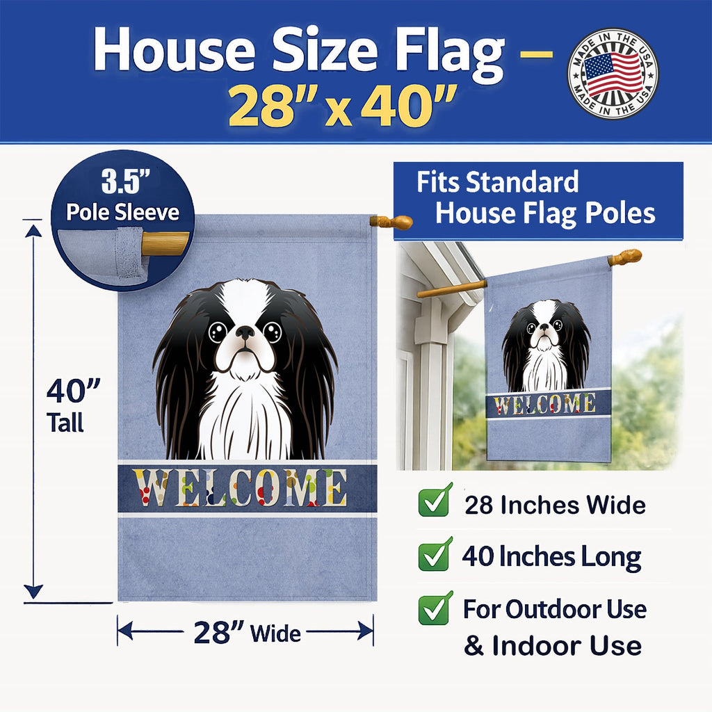 Japanese Chin Welcome House Flag 28x40 Porch Sleeve Pole Decorative Outside Yard Banner Artwork Wall Hanging, Polyester