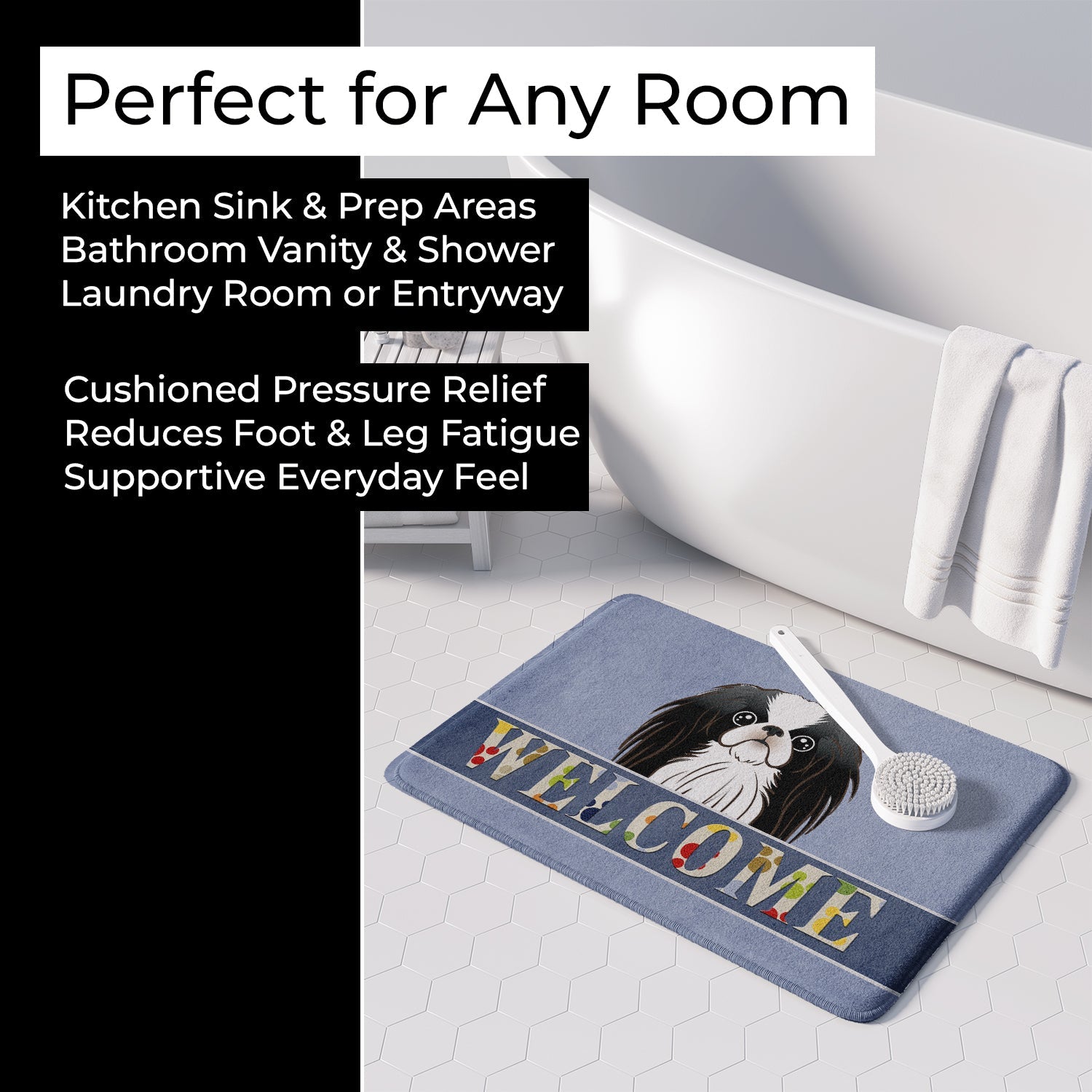 Japanese Chin Welcome Memory Foam Kitchen Mat Machine Washable Anti-Fatigue Cushion Comfort Bath or Kitchen Rug