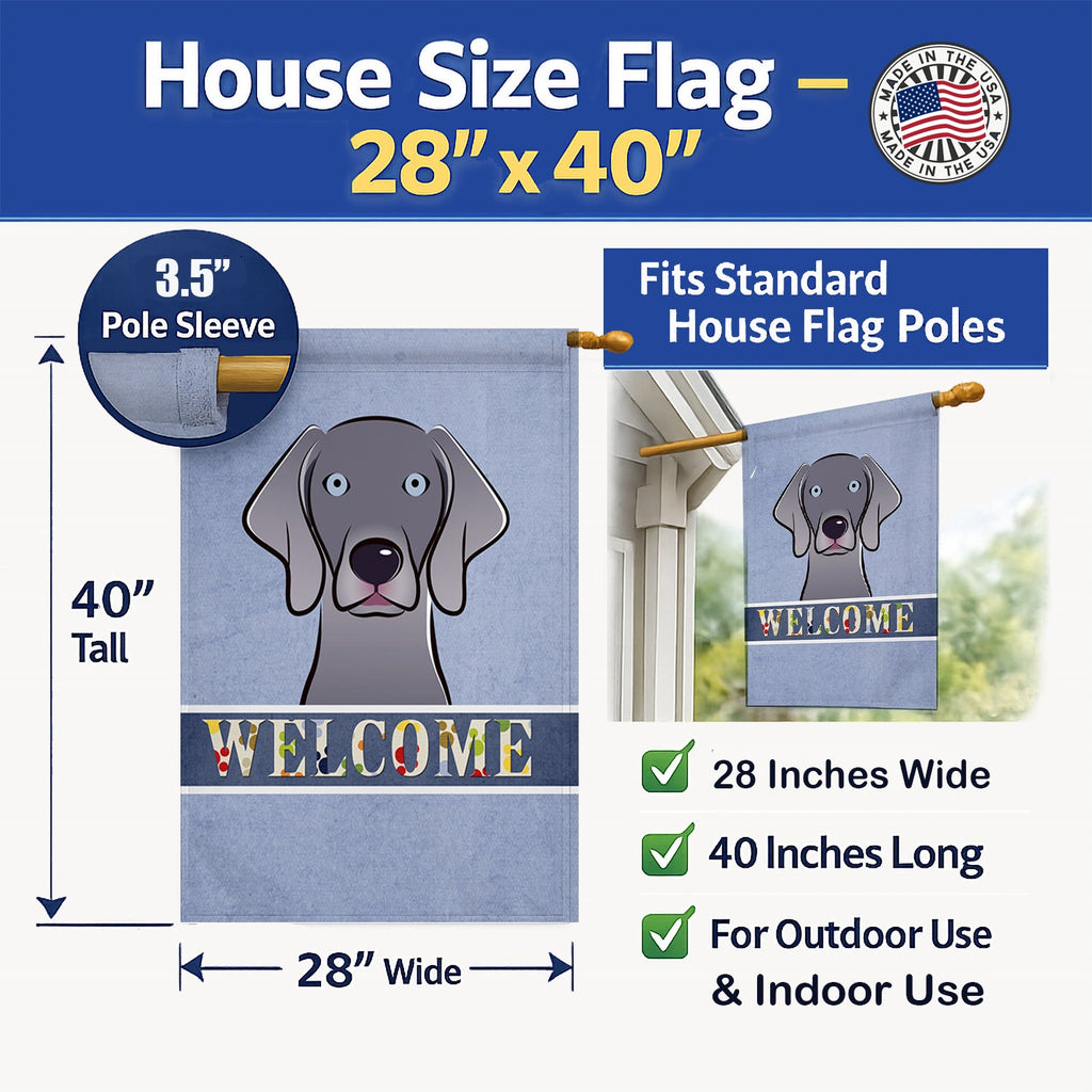 Weimaraner Welcome House Flag 28x40 Porch Sleeve Pole Decorative Outside Yard Banner Artwork Wall Hanging, Polyester