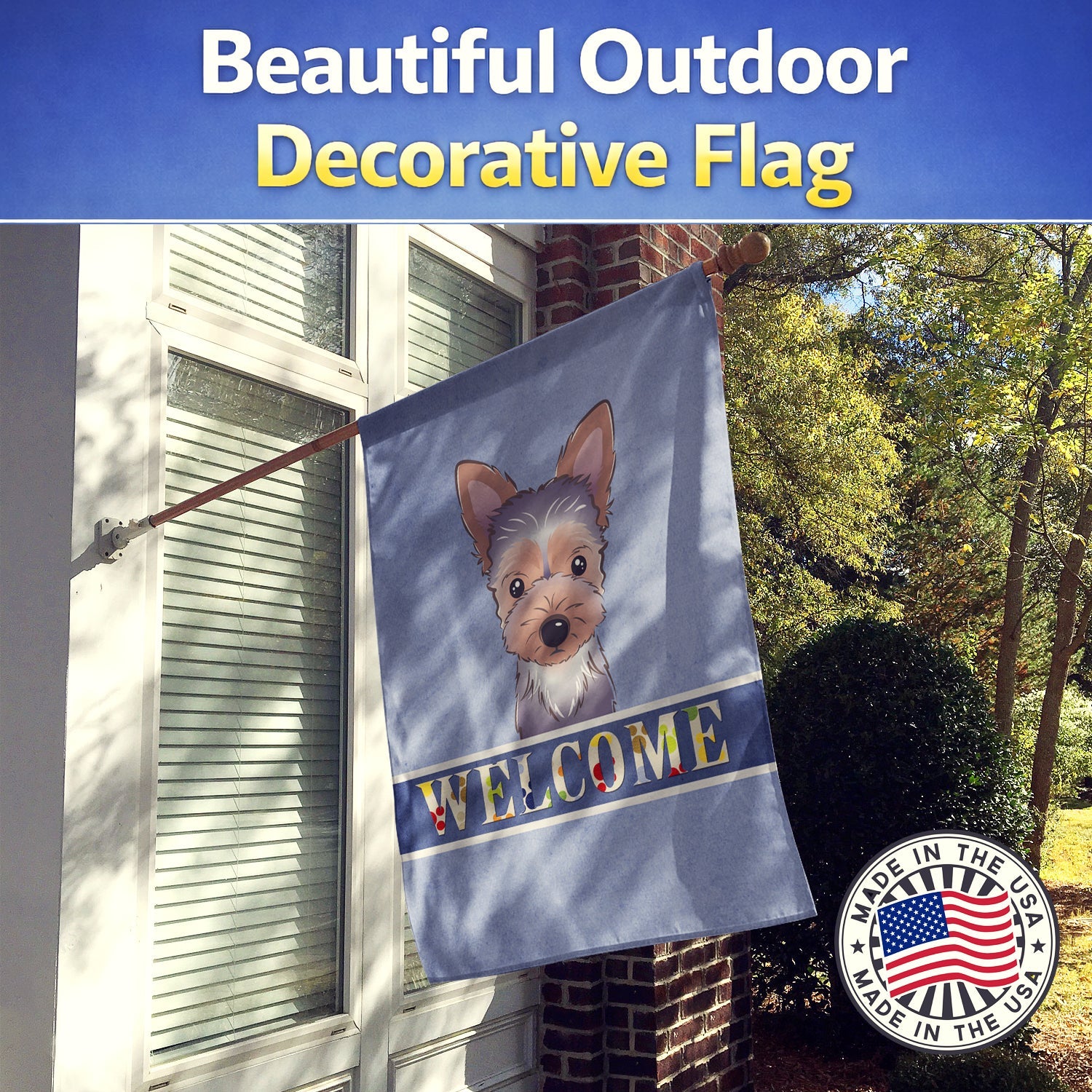 Yorkie Puppy Welcome House Flag 28x40 Porch Sleeve Pole Decorative Outside Yard Banner Artwork Wall Hanging, Polyester