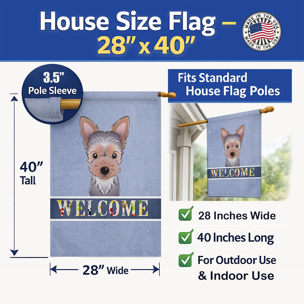 Yorkie Puppy Welcome House Flag 28x40 Porch Sleeve Pole Decorative Outside Yard Banner Artwork Wall Hanging, Polyester