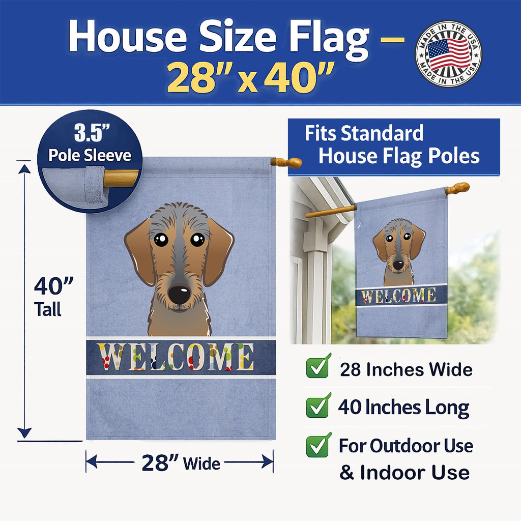 Wirehaired Dachshund Welcome House Flag 28x40 Porch Sleeve Pole Decorative Outside Yard Banner Artwork Wall Hanging, Polyester