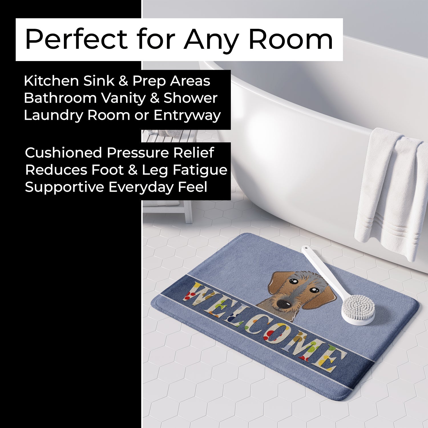 Wirehaired Dachshund Welcome Memory Foam Kitchen Mat Machine Washable Anti-Fatigue Cushion Comfort Bath or Kitchen Rug