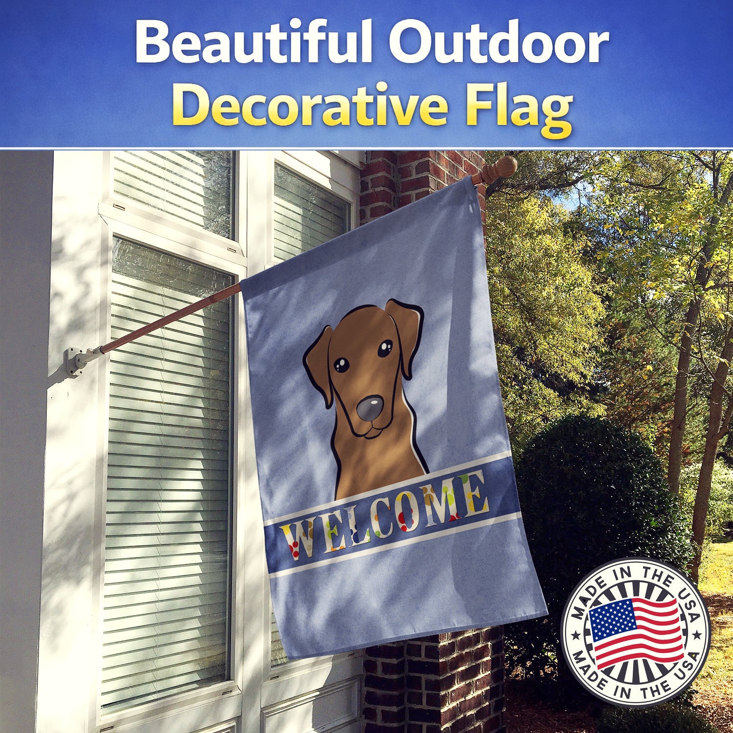 Chocolate Labrador Welcome House Flag 28x40 Porch Sleeve Pole Decorative Outside Yard Banner Artwork Wall Hanging, Polyester