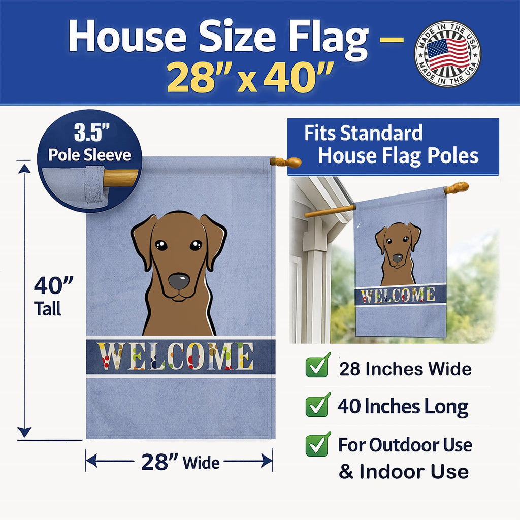 Chocolate Labrador Welcome House Flag 28x40 Porch Sleeve Pole Decorative Outside Yard Banner Artwork Wall Hanging, Polyester