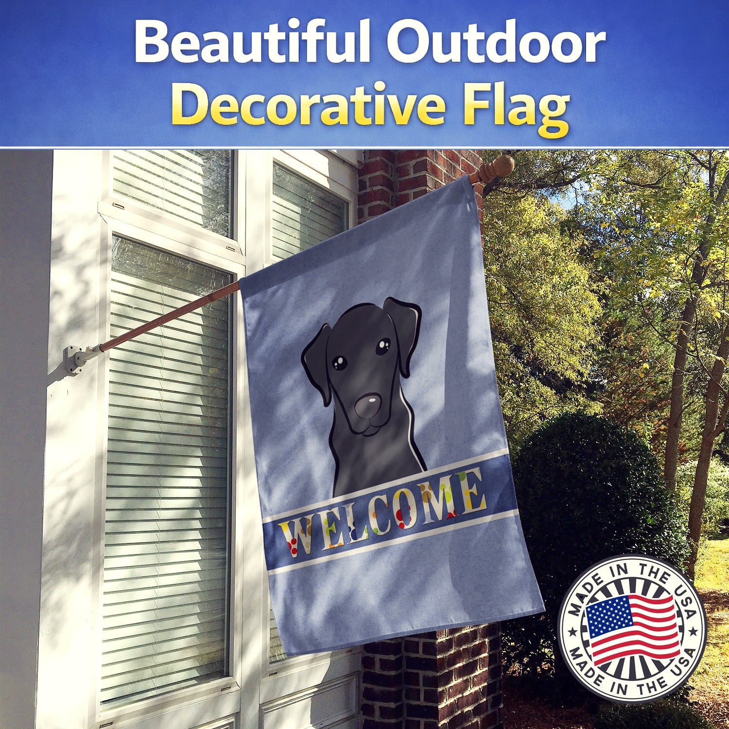 Black Labrador Welcome House Flag 28x40 Porch Sleeve Pole Decorative Outside Yard Banner Artwork Wall Hanging, Polyester