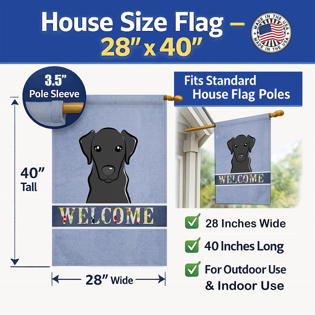 Black Labrador Welcome House Flag 28x40 Porch Sleeve Pole Decorative Outside Yard Banner Artwork Wall Hanging, Polyester