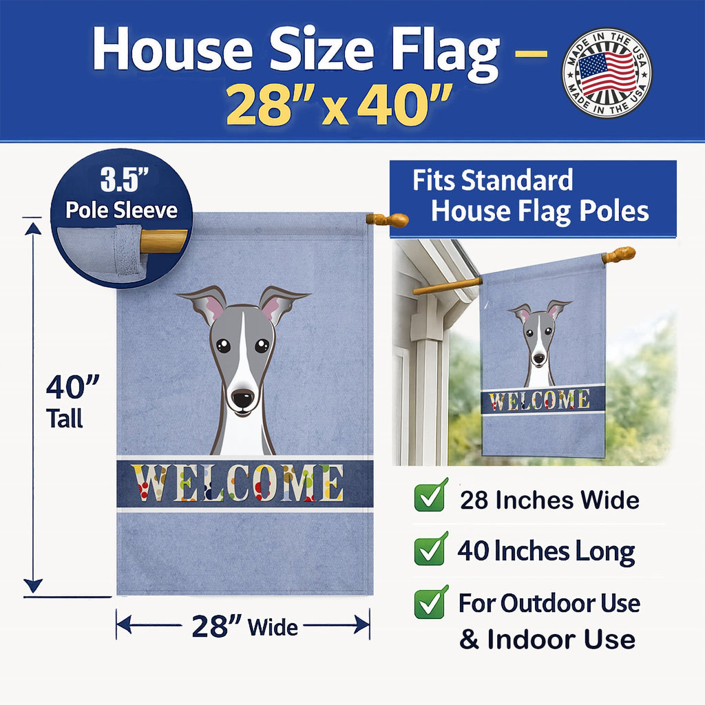 Italian Greyhound Welcome House Flag 28x40 Porch Sleeve Pole Decorative Outside Yard Banner Artwork Wall Hanging, Polyester