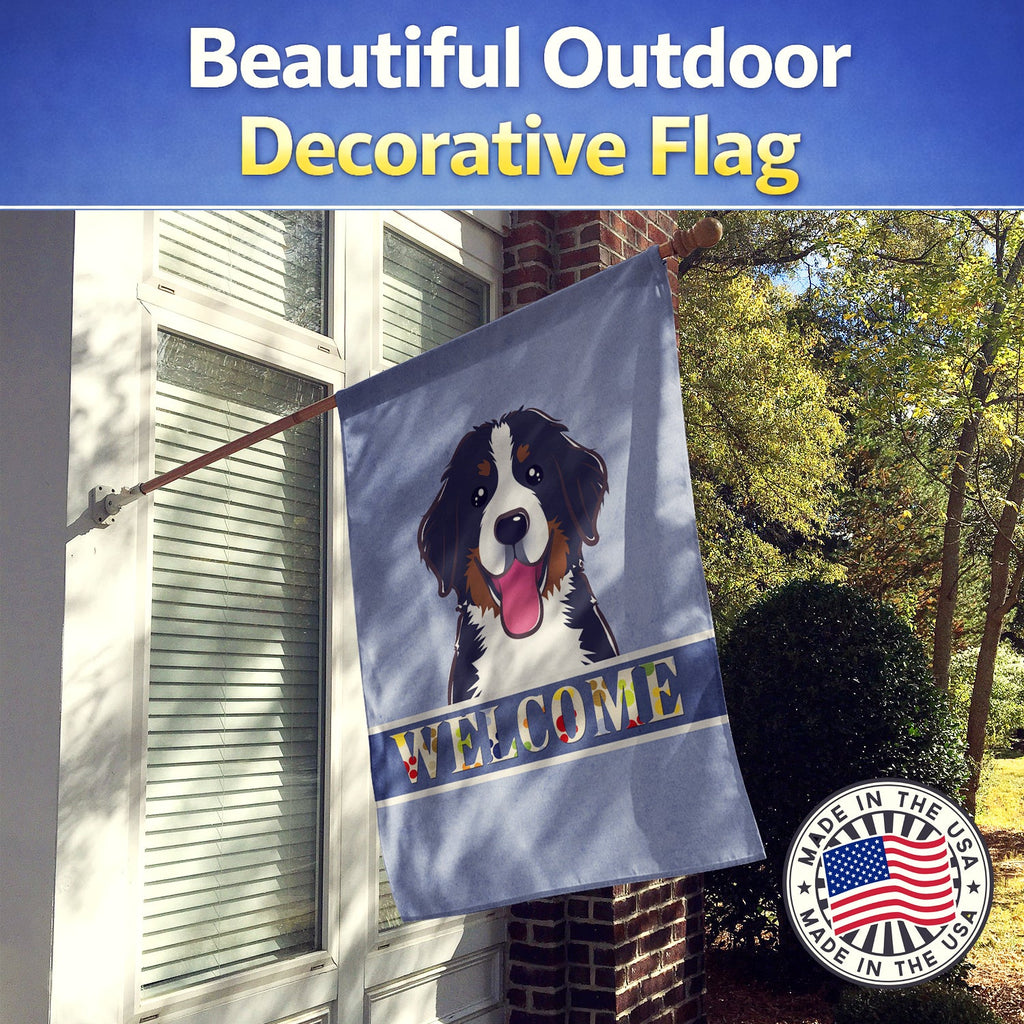 Bernese Mountain Dog Welcome House Flag 28x40 Porch Sleeve Pole Decorative Outside Yard Banner Artwork Wall Hanging, Polyester
