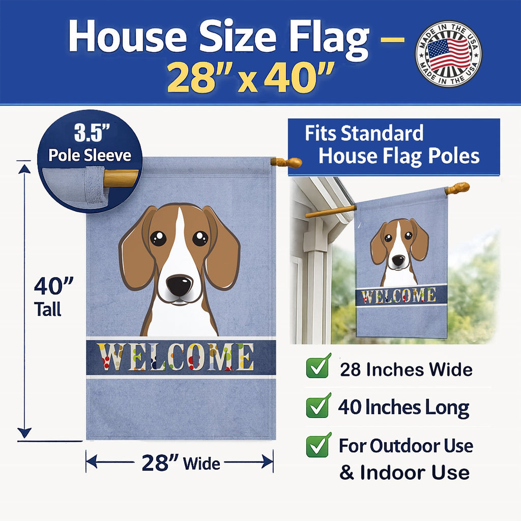 Beagle Welcome House Flag 28x40 Porch Sleeve Pole Decorative Outside Yard Banner Artwork Wall Hanging, Polyester