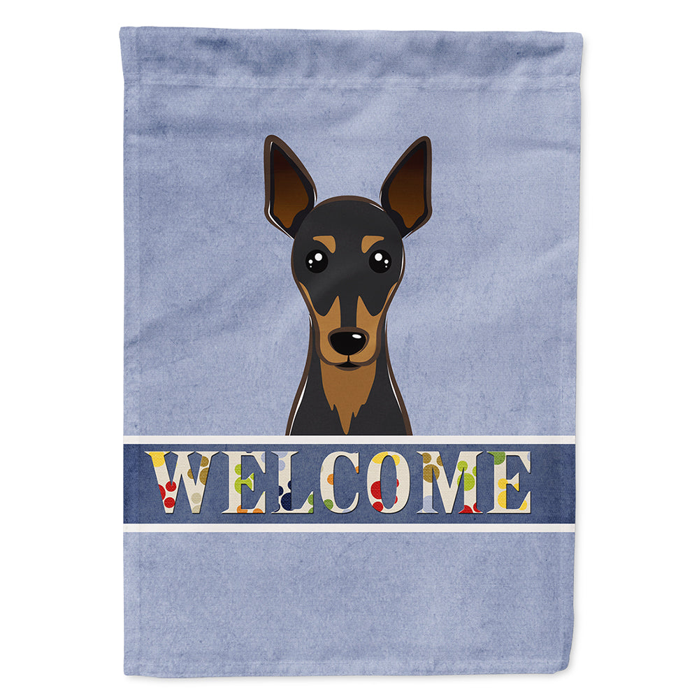 Min Pin Welcome House Flag 28x40 Porch Sleeve Pole Decorative Outside Yard Banner Artwork Wall Hanging, Polyester