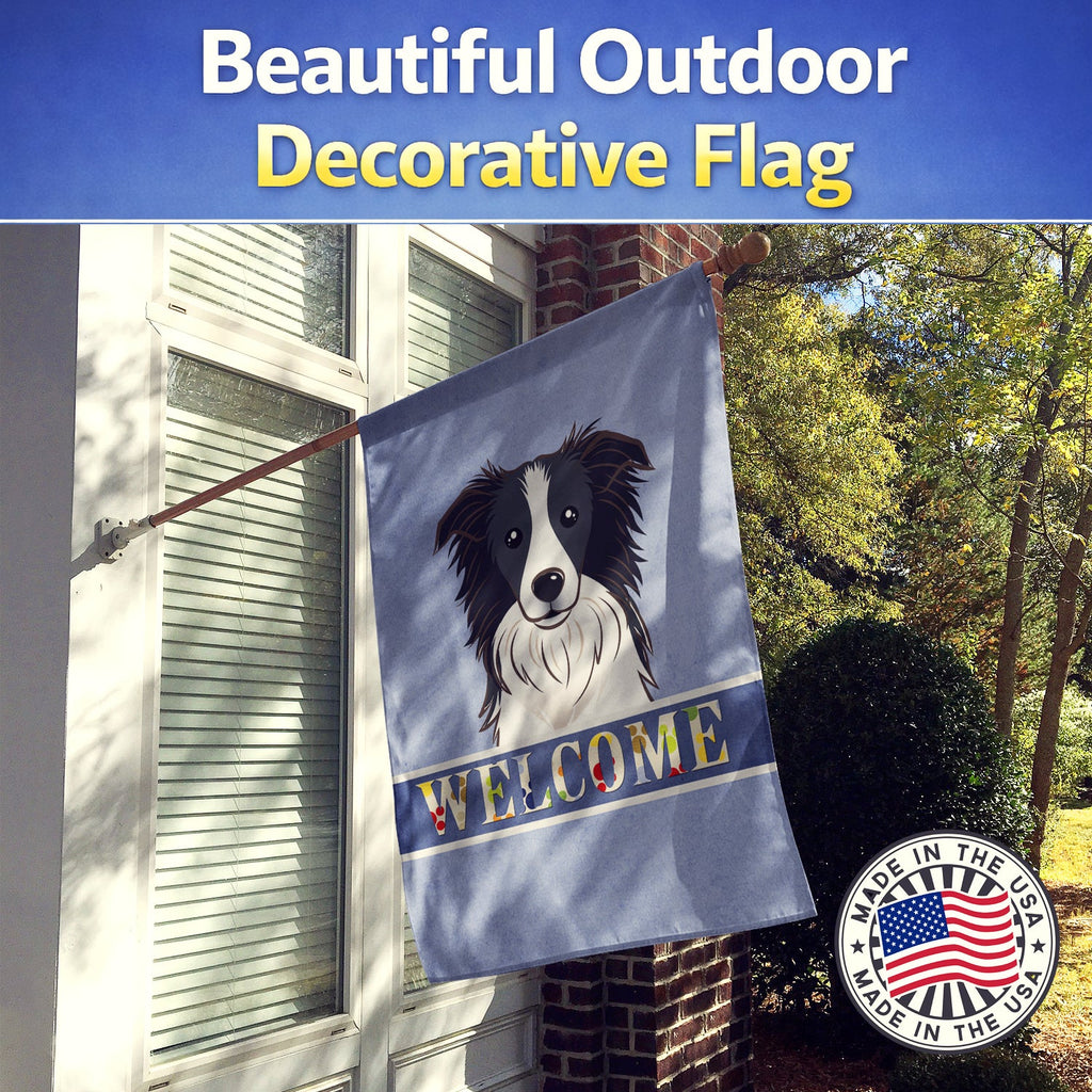 Border Collie Welcome House Flag 28x40 Porch Sleeve Pole Decorative Outside Yard Banner Artwork Wall Hanging, Polyester