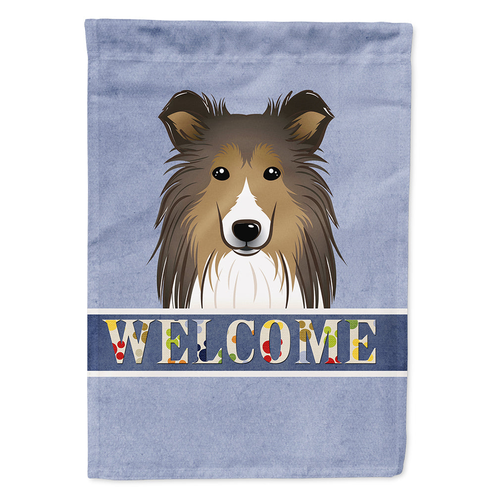 Sheltie Welcome House Flag 28x40 Porch Sleeve Pole Decorative Outside Yard Banner Artwork Wall Hanging, Polyester