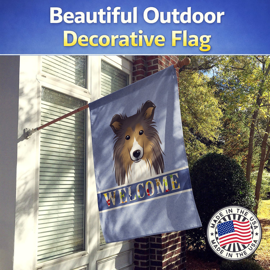 Sheltie Welcome House Flag 28x40 Porch Sleeve Pole Decorative Outside Yard Banner Artwork Wall Hanging, Polyester