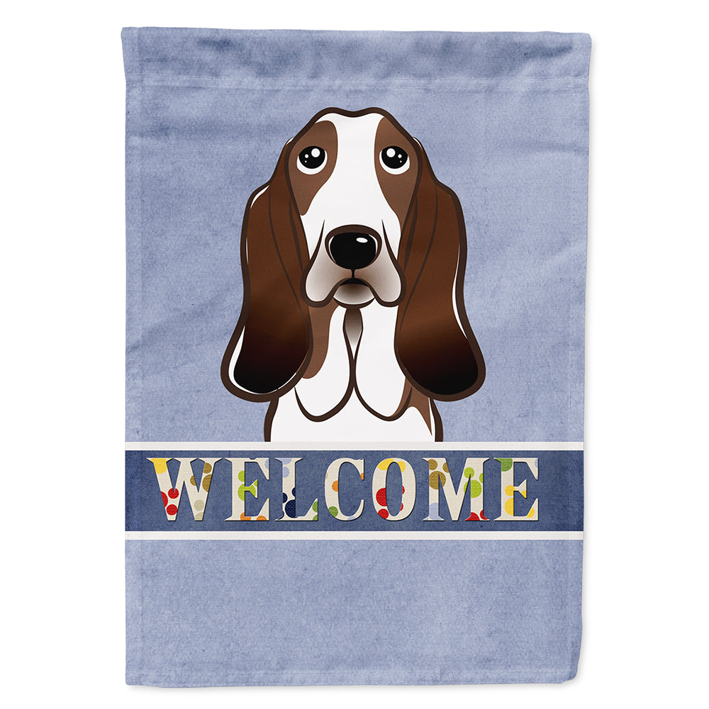 Basset Hound Welcome House Flag 28x40 Porch Sleeve Pole Decorative Outside Yard Banner Artwork Wall Hanging, Polyester