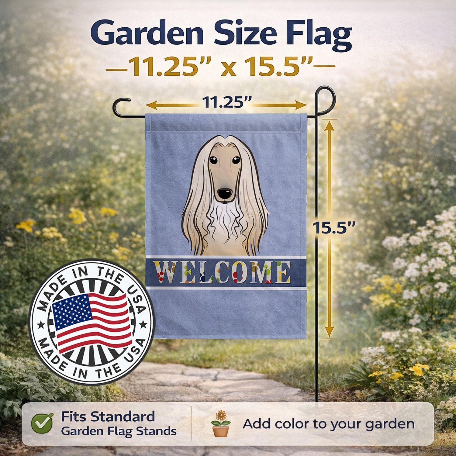 Afghan Hound Welcome Garden Flag Mailbox Decorative Yard Banner Outside Patio Artwork for Flower Beds, Garden Size, Multicolor