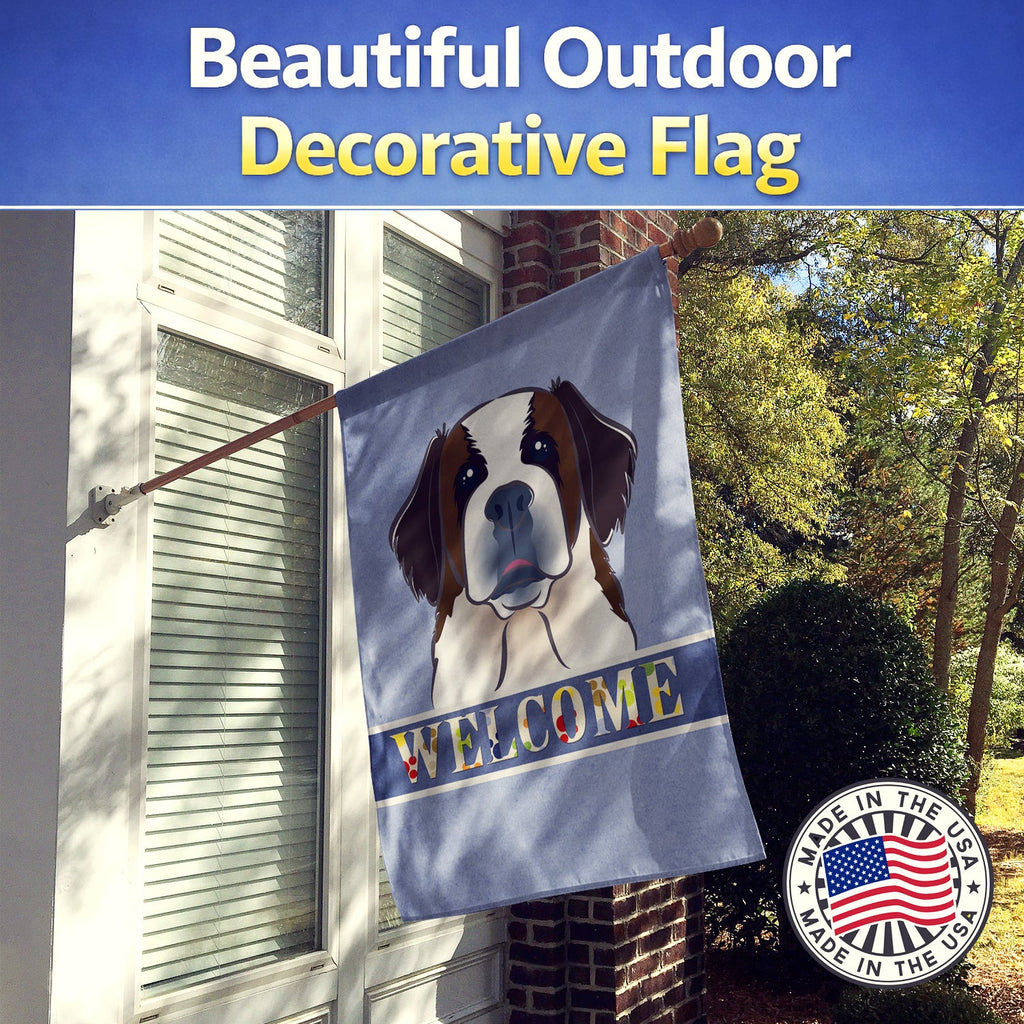 Saint Bernard Welcome House Flag 28x40 Porch Sleeve Pole Decorative Outside Yard Banner Artwork Wall Hanging, Polyester