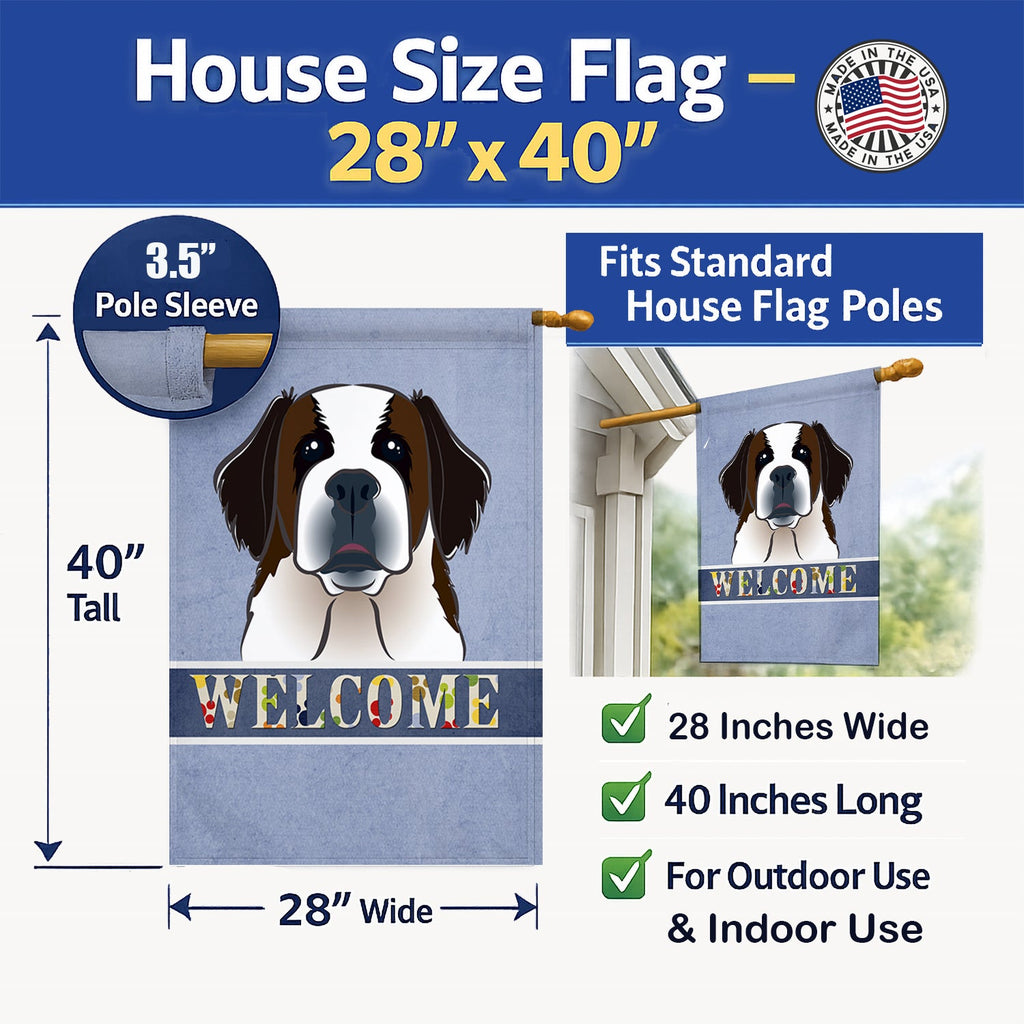 Saint Bernard Welcome House Flag 28x40 Porch Sleeve Pole Decorative Outside Yard Banner Artwork Wall Hanging, Polyester