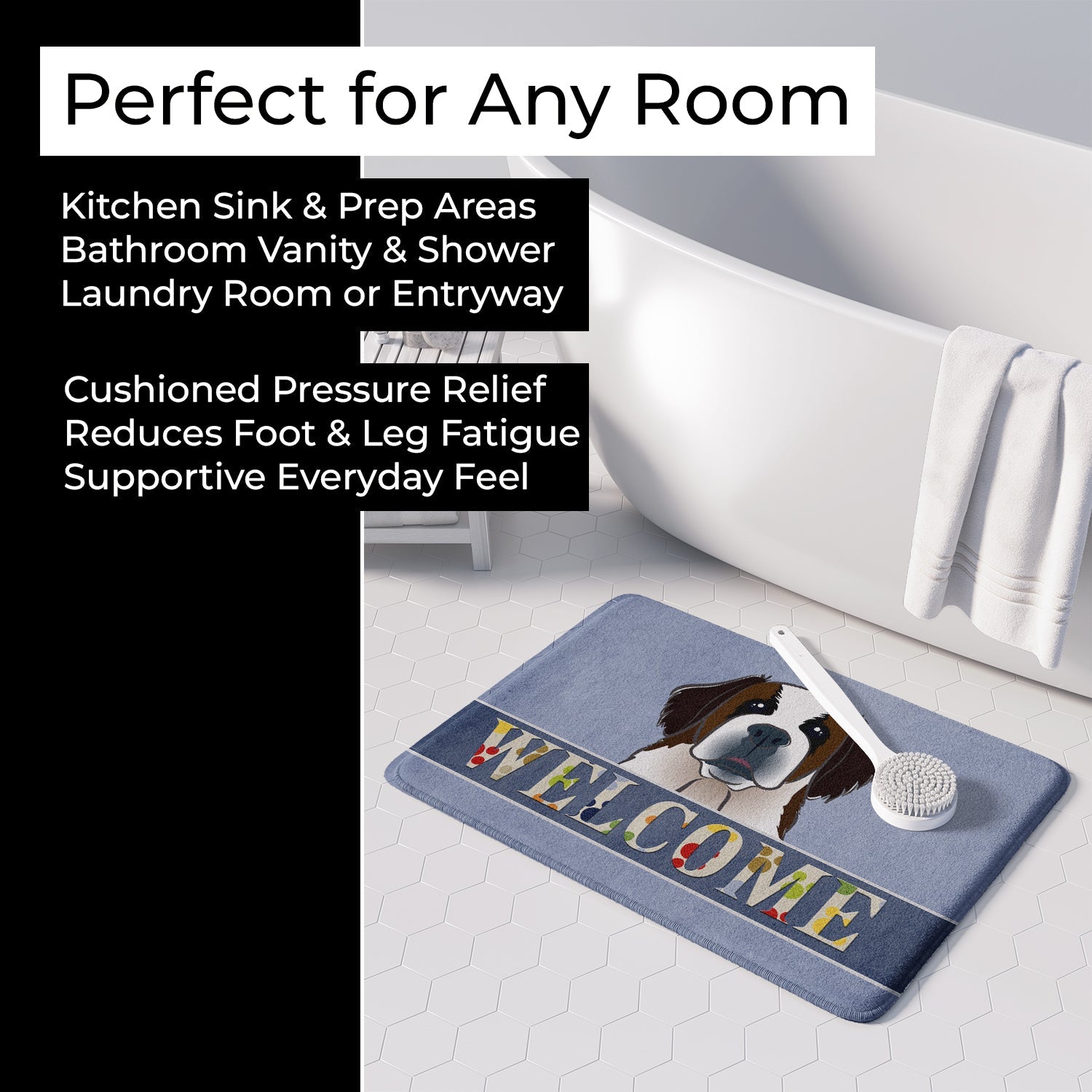 Saint Bernard Welcome Memory Foam Kitchen Mat Machine Washable Anti-Fatigue Cushion Comfort Bath or Kitchen Rug