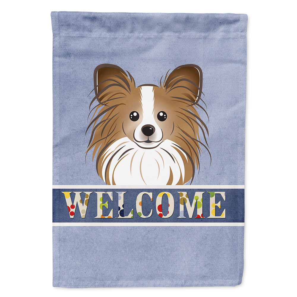 Papillon Welcome House Flag 28x40 Porch Sleeve Pole Decorative Outside Yard Banner Artwork Wall Hanging, Polyester