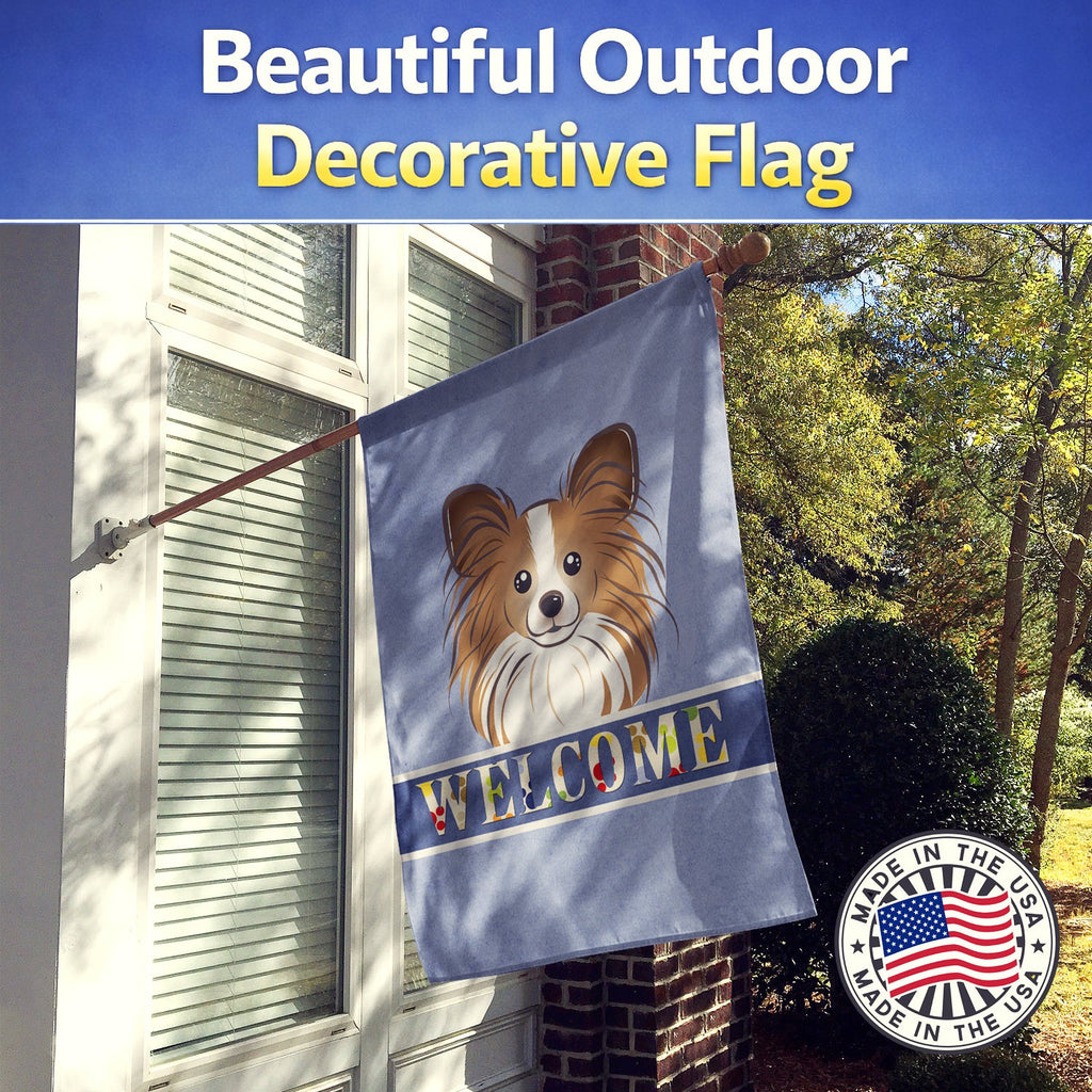 Papillon Welcome House Flag 28x40 Porch Sleeve Pole Decorative Outside Yard Banner Artwork Wall Hanging, Polyester