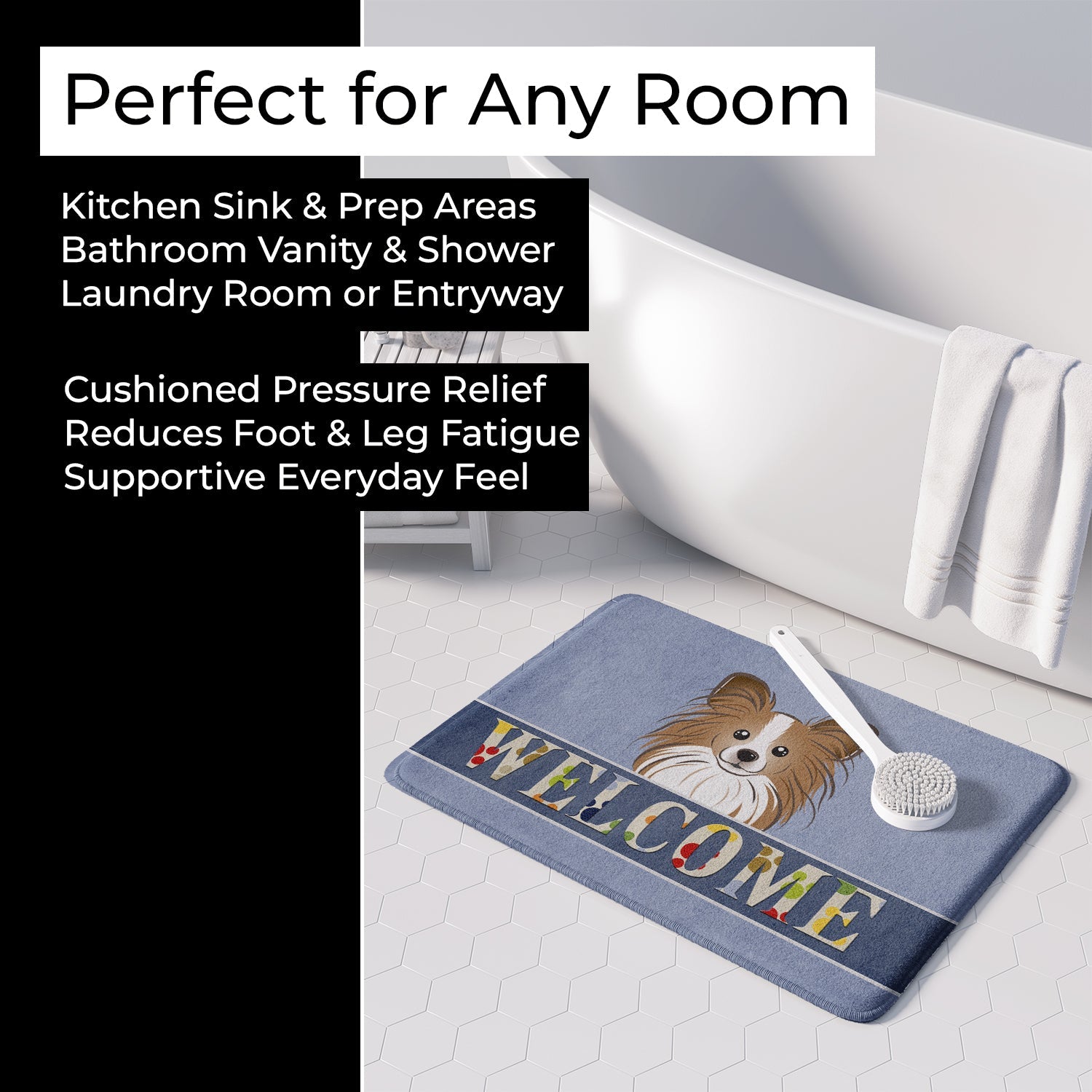 Papillon Welcome Memory Foam Kitchen Mat Machine Washable Anti-Fatigue Cushion Comfort Bath or Kitchen Rug