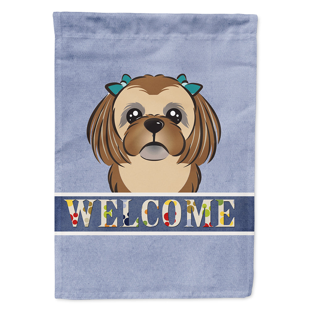 Chocolate Brown Shih Tzu Welcome House Flag 28x40 Porch Sleeve Pole Decorative Outside Yard Banner Artwork Wall Hanging, Polyester