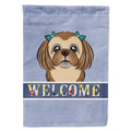 Chocolate Brown Shih Tzu Welcome House Flag 28x40 Porch Sleeve Pole Decorative Outside Yard Banner Artwork Wall Hanging, Polyester