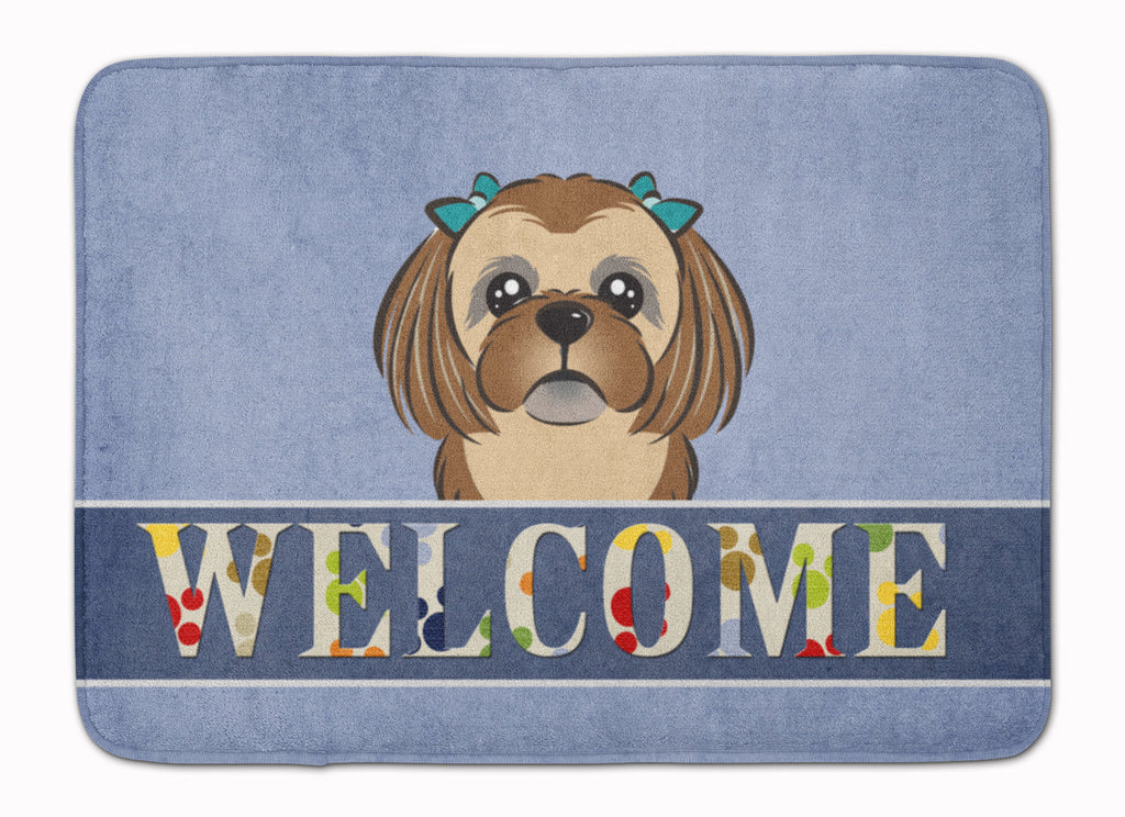 Chocolate Brown Shih Tzu Welcome Memory Foam Kitchen Mat Machine Washable Anti-Fatigue Cushion Comfort Bath or Kitchen Rug