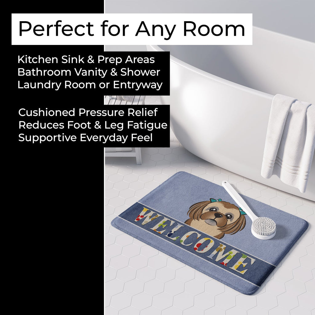 Chocolate Brown Shih Tzu Welcome Memory Foam Kitchen Mat Machine Washable Anti-Fatigue Cushion Comfort Bath or Kitchen Rug