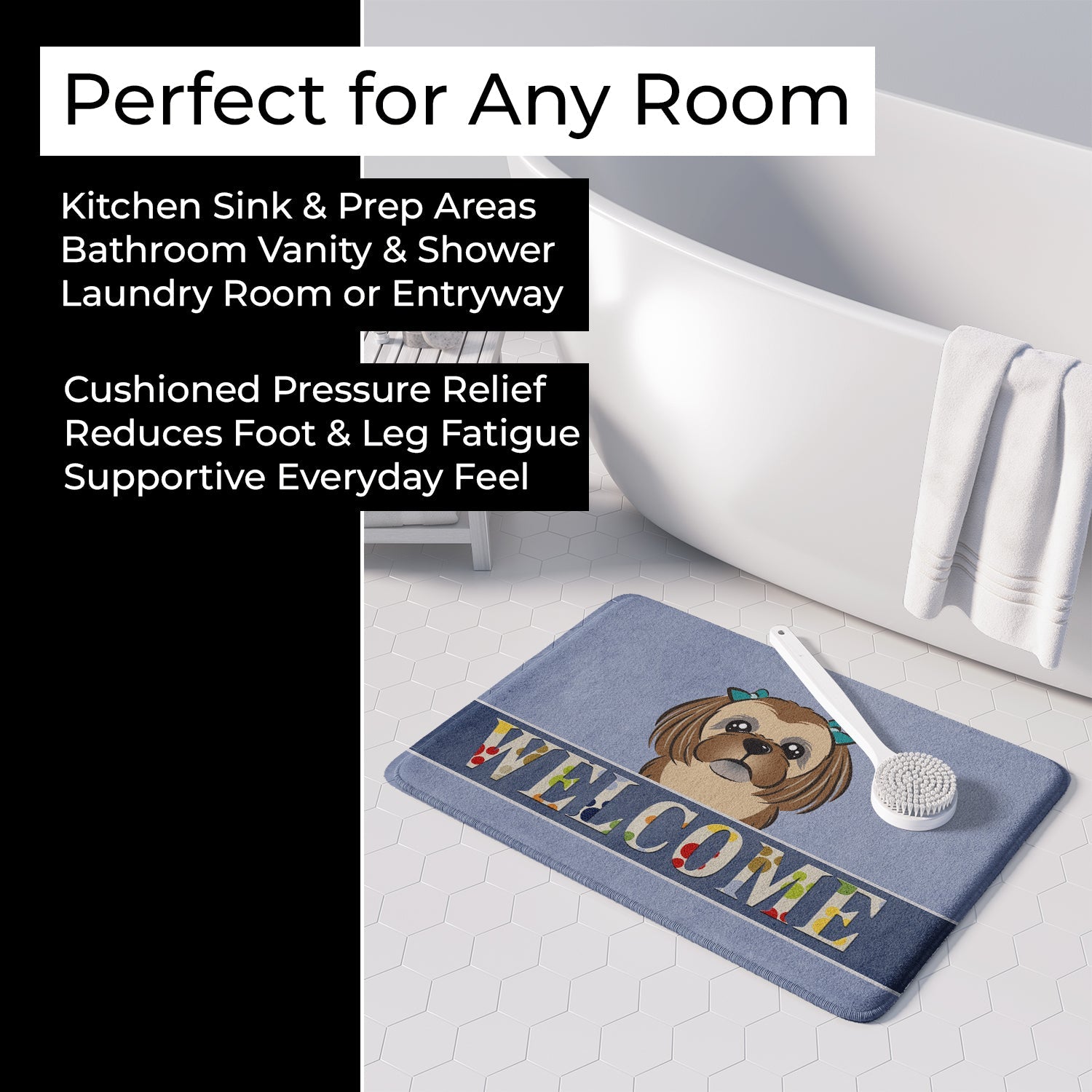 Chocolate Brown Shih Tzu Welcome Memory Foam Kitchen Mat Machine Washable Anti-Fatigue Cushion Comfort Bath or Kitchen Rug