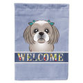 Gray Silver Shih Tzu Welcome House Flag 28x40 Porch Sleeve Pole Decorative Outside Yard Banner Artwork Wall Hanging, Polyester