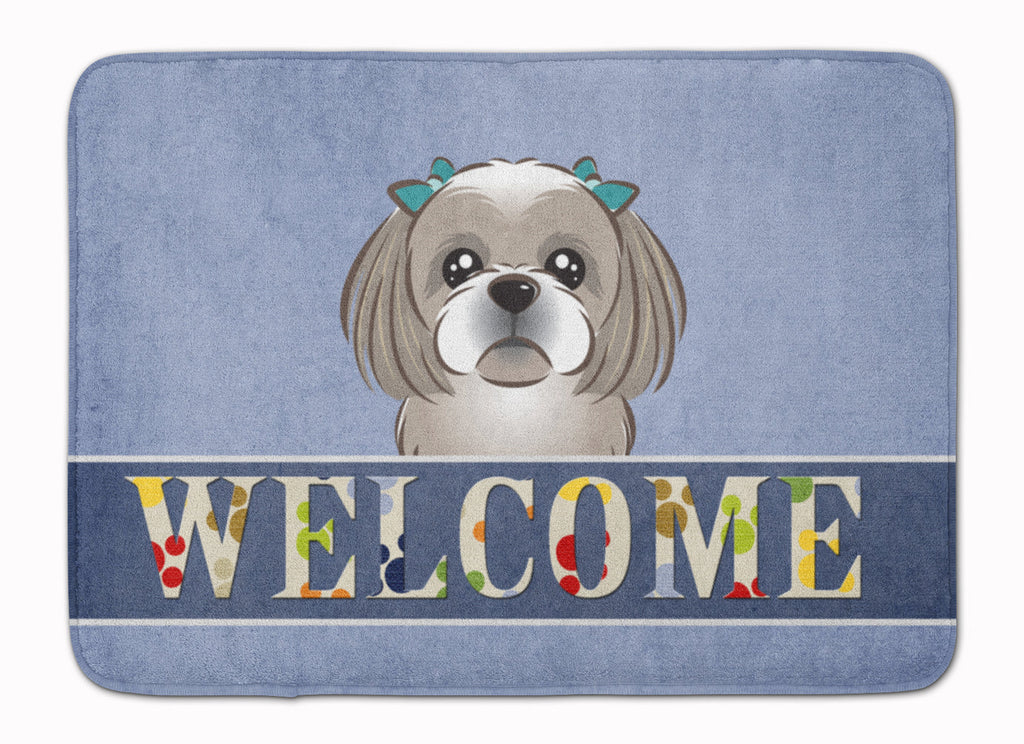Gray Silver Shih Tzu Welcome Memory Foam Kitchen Mat Machine Washable Anti-Fatigue Cushion Comfort Bath or Kitchen Rug