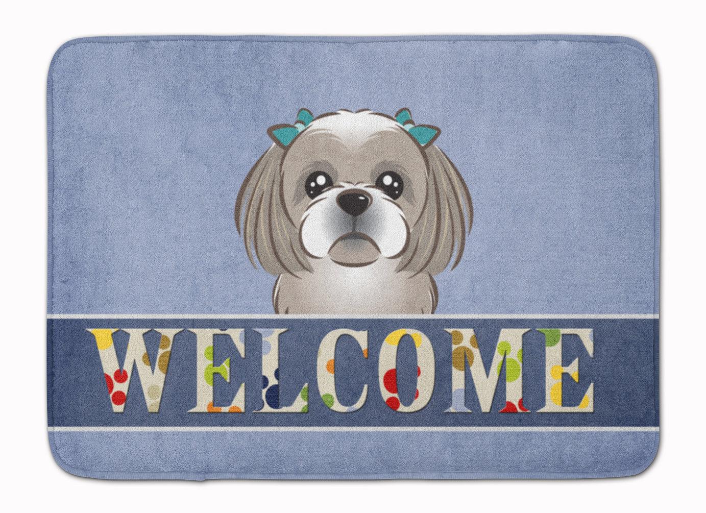 Gray Silver Shih Tzu Welcome Memory Foam Kitchen Mat Machine Washable Anti-Fatigue Cushion Comfort Bath or Kitchen Rug