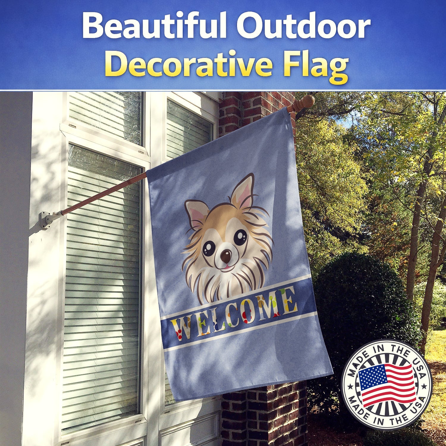 Chihuahua Welcome House Flag 28x40 Porch Sleeve Pole Decorative Outside Yard Banner Artwork Wall Hanging, Polyester