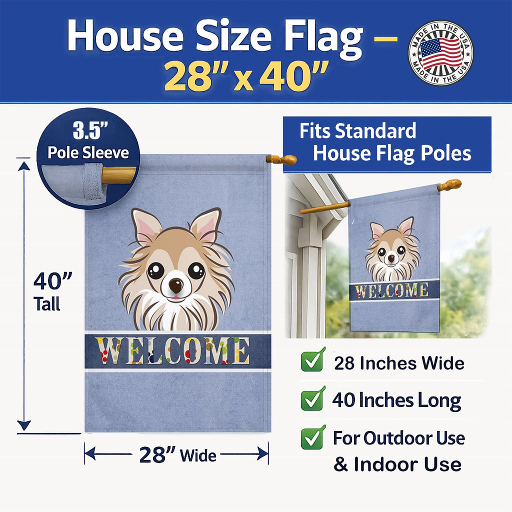 Chihuahua Welcome House Flag 28x40 Porch Sleeve Pole Decorative Outside Yard Banner Artwork Wall Hanging, Polyester